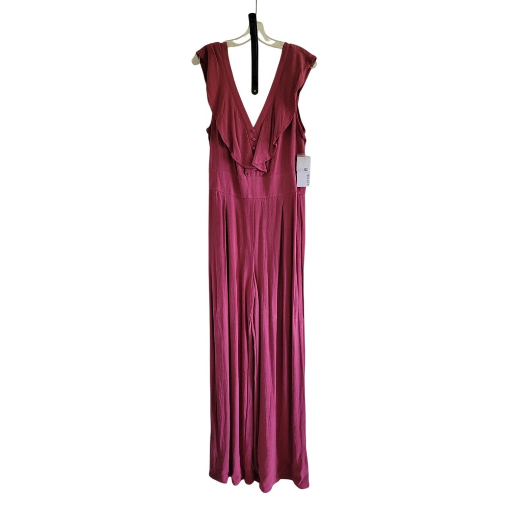 Ruffle V-Neck Womens XL Wide Leg Jumpsuit Pink‎ Magenta NWT Snag